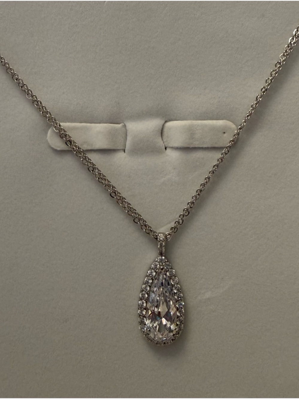 Silver Teardrop Cubic Zirconia Pendant Necklace